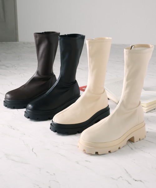 VIVIAN(ヴィヴィアン)の「厚底ストレッチミドルブーツ(ブーツ・レディース・ベージュ/ブラック/ダークブラウン/ナチュラル・LL/S/M/L)」の8枚目の写真