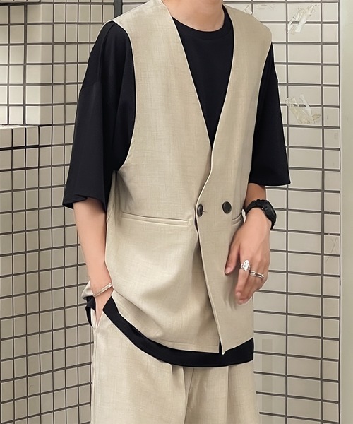 kutir（クティール）の「リネンライクジレベスト(セットアップで着用可)（ベスト・メンズ・ブラック/ネイビー/オフホワイト・MEDIUM/LARGE）」の18枚目の写真