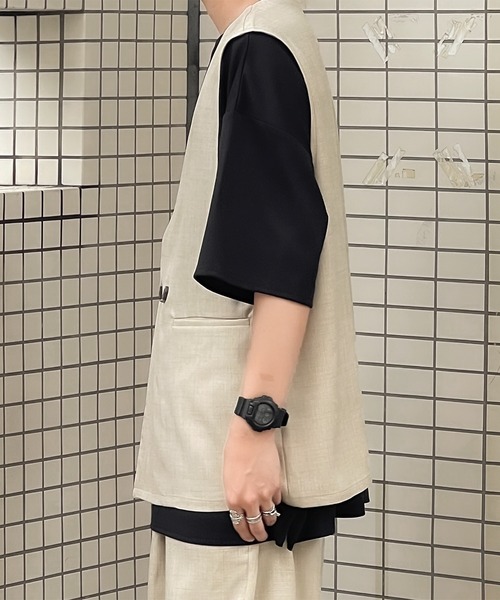 kutir（クティール）の「リネンライクジレベスト(セットアップで着用可)（ベスト・メンズ・ブラック/ネイビー/オフホワイト・MEDIUM/LARGE）」の5枚目の写真