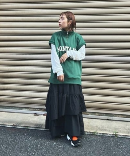 RODEO CROWNS WIDE BOWL（ロデオクラウンズワイドボウル）の「ハーフジップベストL/S Tシャツセット（Tシャツ/カットソー・レディース・チャコールグレー/杢グレー/グリーン・FREE）」の7枚目の写真