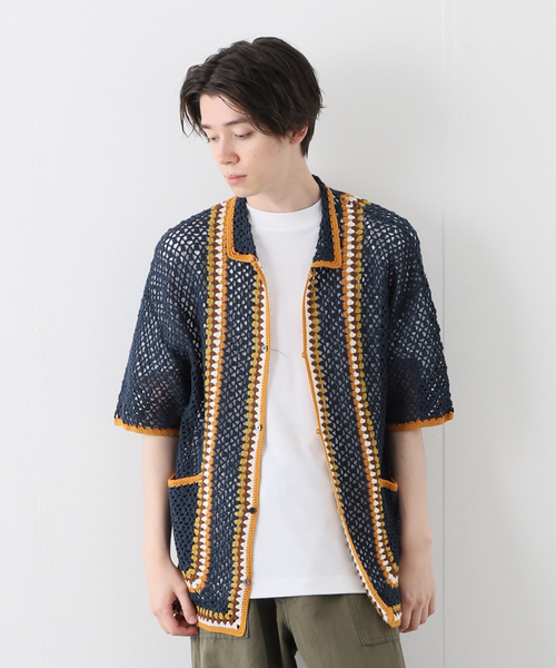 JOURNAL STANDARD(ジャーナルスタンダード)の「クロシェ編み 半袖オープンニットシャツ(シャツ/ブラウス・メンズ・アイボリー/マスタード/コバルトブルー・MEDIUM/LARGE)」の2枚目の写真