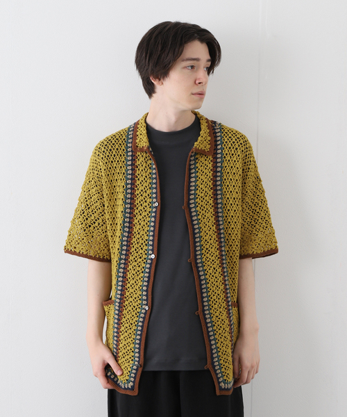 JOURNAL STANDARD(ジャーナルスタンダード)の「クロシェ編み 半袖オープンニットシャツ(シャツ/ブラウス・メンズ・アイボリー/マスタード/コバルトブルー・MEDIUM/LARGE)」の3枚目の写真