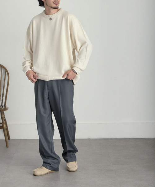 ZIP FIVE（ジップファイブ）の「【ZIP FIVE】 ベーシック オーバー クルーネック ニット / セーター（ニット/セーター・メンズ・ブラック/ダークグリーン/ベージュ/ネイビー/グレー/アイボリー・MEDIUM/LARGE/X-LARGE）」の20枚目の写真