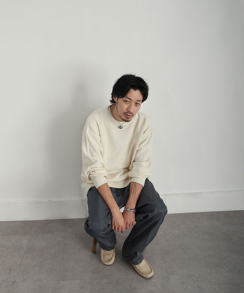 ZIP FIVE（ジップファイブ）の「【ZIP FIVE】 ベーシック オーバー クルーネック ニット / セーター（ニット/セーター・メンズ・ブラック/ダークグリーン/ベージュ/ネイビー/グレー/アイボリー・MEDIUM/LARGE/X-LARGE）」の7枚目の写真