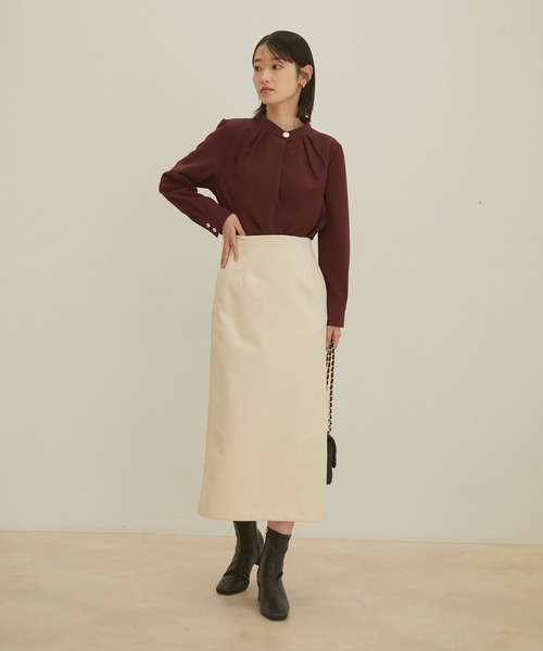 VIS（ビス）の「【EASY CARE】ビッグ釦バンドカラーシャツ（シャツ/ブラウス・レディース・ダークブラウン/サックスブルー/キナリ・FREE）」の13枚目の写真