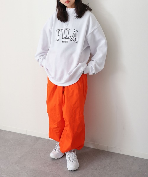 FILA（フィラ）の「【別注】 【FILA】 韓国風 ロゴ 刺繍 ハーフジップ 裏起毛 スウェット トレーナー（スウェット・レディース・ホワイト/ブラック/ネイビー/オートミール/杢グレー・MEDIUM/LARGE/X-LARGE）」の7枚目の写真