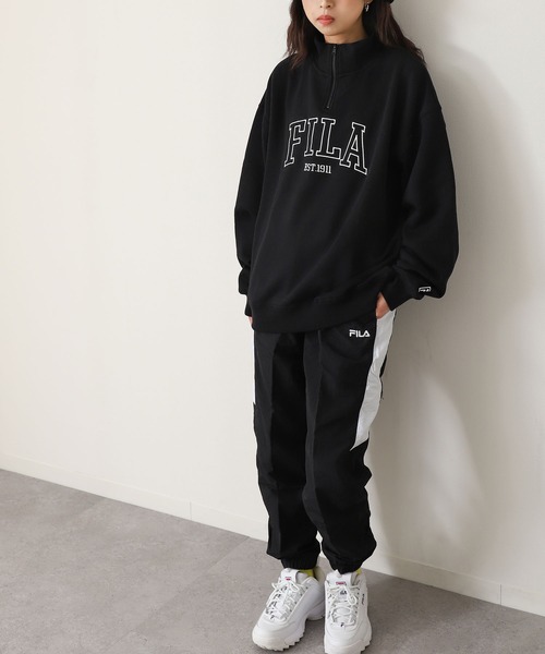 FILA（フィラ）の「【別注】 【FILA】 韓国風 ロゴ 刺繍 ハーフジップ 裏起毛 スウェット トレーナー（スウェット・レディース・ホワイト/ブラック/ネイビー/オートミール/杢グレー・MEDIUM/LARGE/X-LARGE）」の12枚目の写真