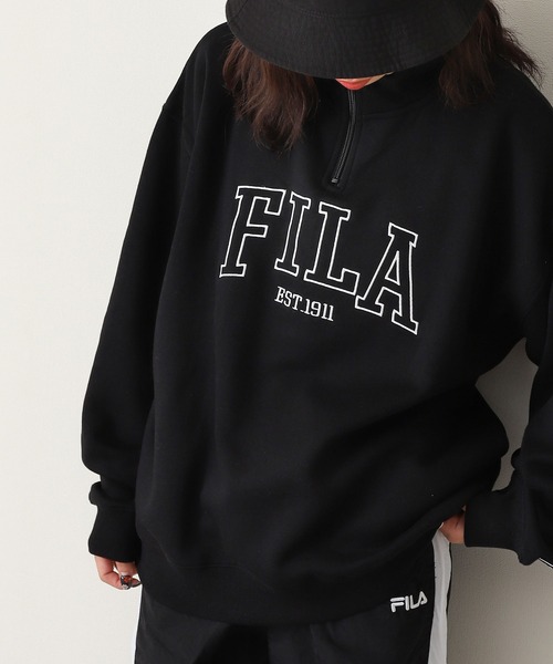 FILA（フィラ）の「【別注】 【FILA】 韓国風 ロゴ 刺繍 ハーフジップ 裏起毛 スウェット トレーナー（スウェット・レディース・ホワイト/ブラック/ネイビー/オートミール/杢グレー・MEDIUM/LARGE/X-LARGE）」の11枚目の写真
