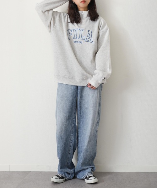 FILA（フィラ）の「【別注】 【FILA】 韓国風 ロゴ 刺繍 ハーフジップ 裏起毛 スウェット トレーナー（スウェット・レディース・ホワイト/ブラック/ネイビー/オートミール/杢グレー・MEDIUM/LARGE/X-LARGE）」の16枚目の写真