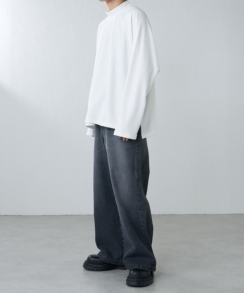 Lui's(ルイス)の「VISCOSE混ストレッチモックネックプルオーバー(Tシャツ/カットソー・メンズ・ホワイト/ブラック/ブラウン・FREE)」の20枚目の写真