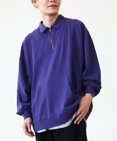 CRAFT STANDARD BOUTIQUE(クラフトスタンダードブティック)の「【BIG】ピグメントダイハーフZIPスウェット *(スウェット・メンズ・レッド/ライトグレー/パープル/チャコールグレー・LL/L/M)」の4枚目の写真