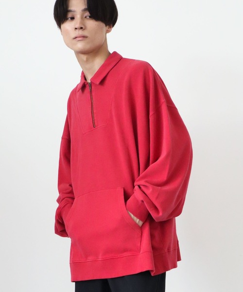 CRAFT STANDARD BOUTIQUE(クラフトスタンダードブティック)の「【BIG】ピグメントダイハーフZIPスウェット *(スウェット・メンズ・レッド/ライトグレー/パープル/チャコールグレー・LL/L/M)」の1枚目の写真