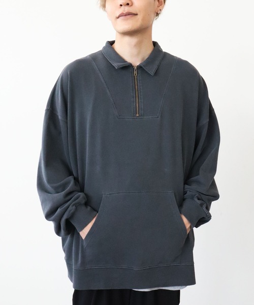 CRAFT STANDARD BOUTIQUE(クラフトスタンダードブティック)の「【BIG】ピグメントダイハーフZIPスウェット *(スウェット・メンズ・レッド/ライトグレー/パープル/チャコールグレー・LL/L/M)」の2枚目の写真