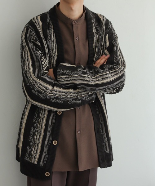 SENSE OF PLACE by URBAN RESEARCH（センスオブプレイスバイアーバンリサーチ）の「『ユニセックス』マルチカラーケーブルカーディガン（カーディガン/ボレロ・メンズ・ブラック/ブルー・MEDIUM/LARGE）」の7枚目の写真