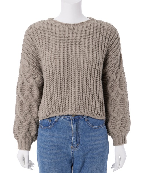 fifth（フィフス）の「袖ケーブルあぜ編みボリュームニット（ニット/セーター・レディース・グリーン/アイボリー/モカ・M）」の19枚目の写真