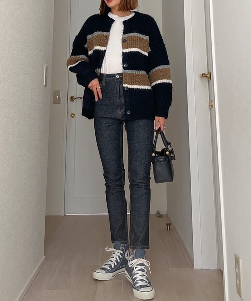 Vicente（ヴィセンテ）の「Color knit cardigan（カーディガン/ボレロ・レディース・ネイビー/ホワイト・FREE）」の6枚目の写真