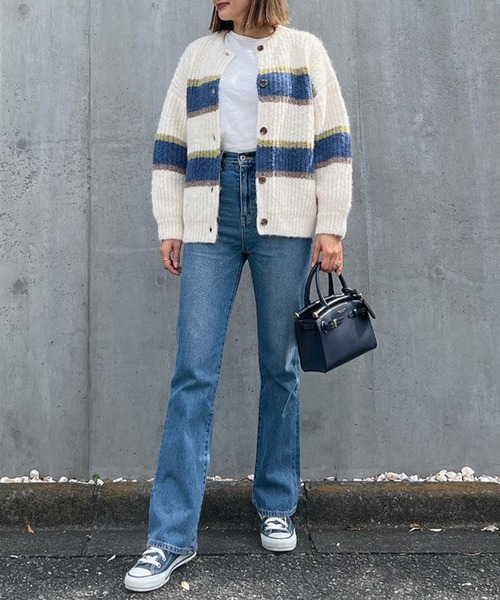 Vicente（ヴィセンテ）の「Color knit cardigan（カーディガン/ボレロ・レディース・ネイビー/ホワイト・FREE）」の8枚目の写真