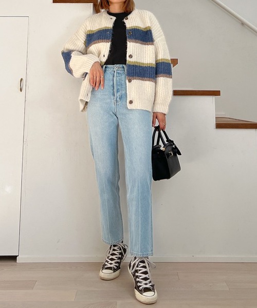 Vicente（ヴィセンテ）の「Color knit cardigan（カーディガン/ボレロ・レディース・ネイビー/ホワイト・FREE）」の3枚目の写真