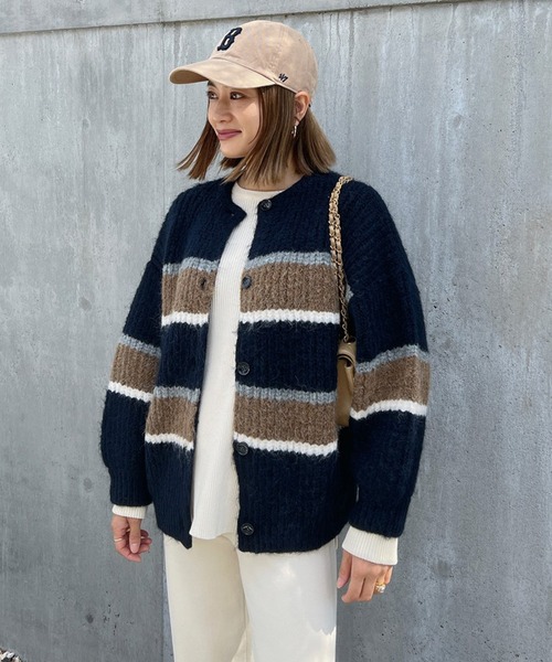 Vicente（ヴィセンテ）の「Color knit cardigan（カーディガン/ボレロ・レディース・ネイビー/ホワイト・FREE）」の14枚目の写真