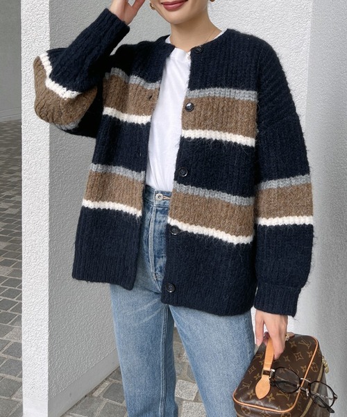 Vicente（ヴィセンテ）の「Color knit cardigan（カーディガン/ボレロ・レディース・ネイビー/ホワイト・FREE）」の12枚目の写真