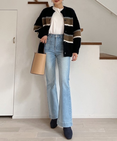 Vicente（ヴィセンテ）の「Color knit cardigan（カーディガン/ボレロ・レディース・ネイビー/ホワイト・FREE）」の17枚目の写真