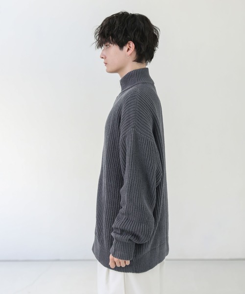 ASTRONOMY(アストロノミー)の「ビッグシルエット畦編みドライバーズニット ジップニット(ニット/セーター・メンズ・ワイン/オフホワイト/ブラック/チャコールグレー/ブルー/ブラウン/ブラック系/ネイビー・M/L/S/XL)」の16枚目の写真