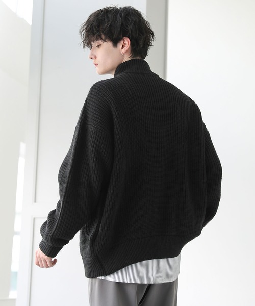 ビッグシルエット畦編みドライバーズニット ジップニット（ニット