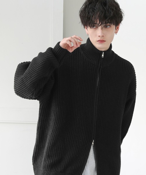 ビッグシルエット畦編みドライバーズニット ジップニット（ニット
