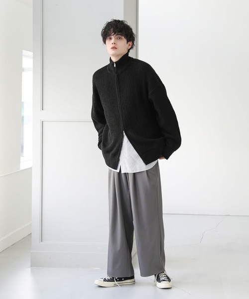 エンポリオアルマーニ　ドライバーズニット　ビッグサイズ　大きい　オーバーサイズ セール】ビッグシルエット畦編みドライバーズニット ジップニット