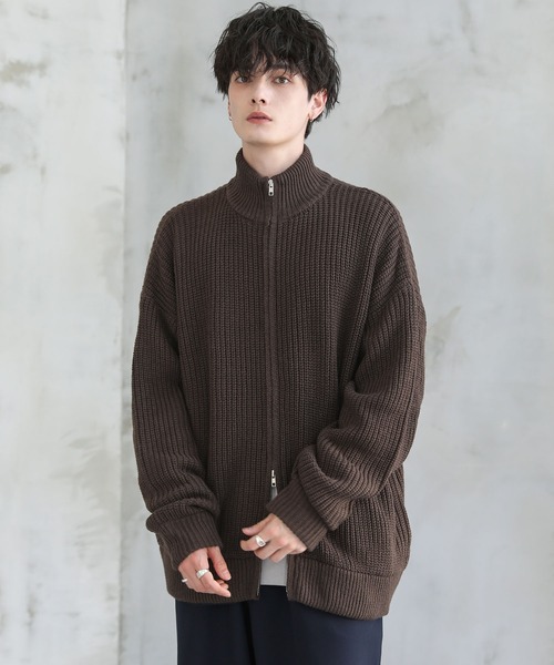 ビッグシルエット畦編みドライバーズニット ジップニット（ニット