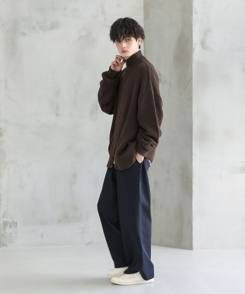 ビッグシルエット畦編みドライバーズニット ジップニット（ニット