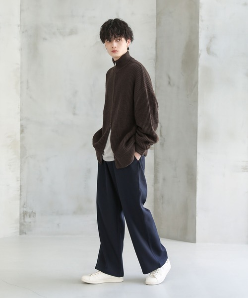 セール】ビッグシルエット畦編みドライバーズニット ジップニット