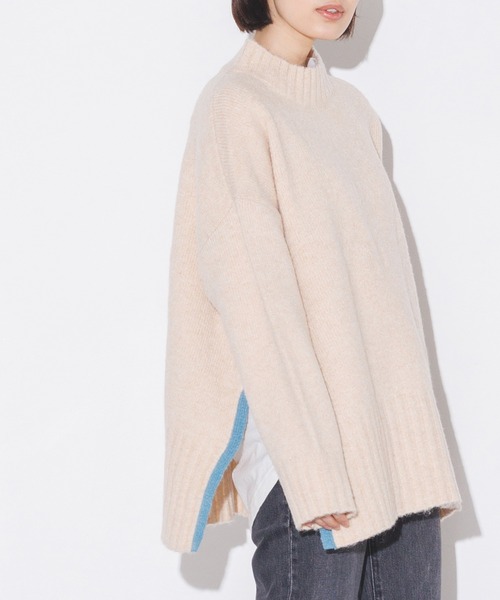 hunch(ハンチ)の「サイドバイカラーメランジニット | 秋冬 長袖 クルーネック ゆったり リサイクルポリ オーバーサイズ(ニット/セーター・レディース・ベージュ/グレー/ライム・FREE)」の3枚目の写真