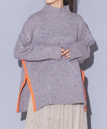 hunch | サイドバイカラーメランジニット | 秋冬 長袖 クルーネック ゆったり リサイクルポリ オーバーサイズ(ニット/セーター)