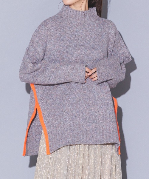 hunch(ハンチ)の「サイドバイカラーメランジニット | 秋冬 長袖 クルーネック ゆったり リサイクルポリ オーバーサイズ(ニット/セーター・レディース・ベージュ/グレー/ライム・FREE)」の2枚目の写真