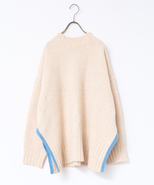 hunch(ハンチ)の「サイドバイカラーメランジニット | 秋冬 長袖 クルーネック ゆったり リサイクルポリ オーバーサイズ(ニット/セーター・レディース・ベージュ/グレー/ライム・FREE)」の13枚目の写真