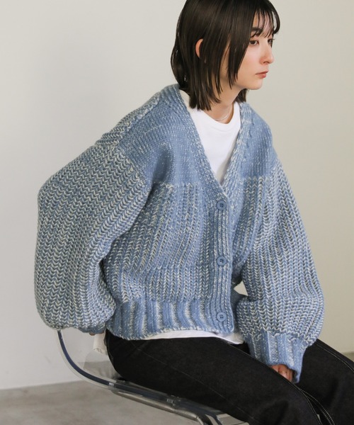 select MOCA（セレクトモカ）の「ミックスリブデザインニットショートカーディガン（カーディガン/ボレロ・レディース・マスタード/ブルー/グレー・FREE）」の8枚目の写真