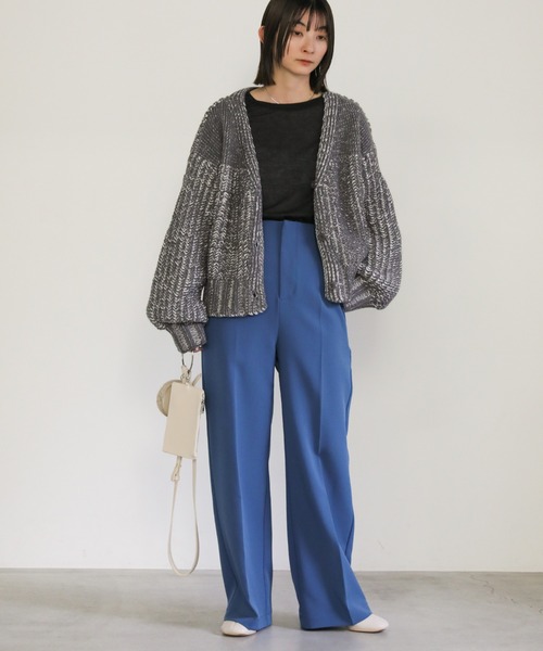 select MOCA（セレクトモカ）の「ミックスリブデザインニットショートカーディガン（カーディガン/ボレロ・レディース・マスタード/ブルー/グレー・FREE）」の7枚目の写真