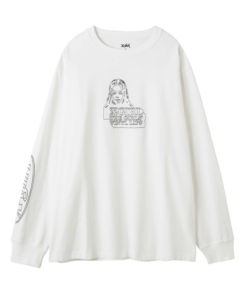 X-girl（エックスガール）の「FACE & LOGO STITCH L/S TEE（Tシャツ/カットソー・レディース・ブラック/ホワイト/ピンク・S/M/XL/L）」の2枚目の写真