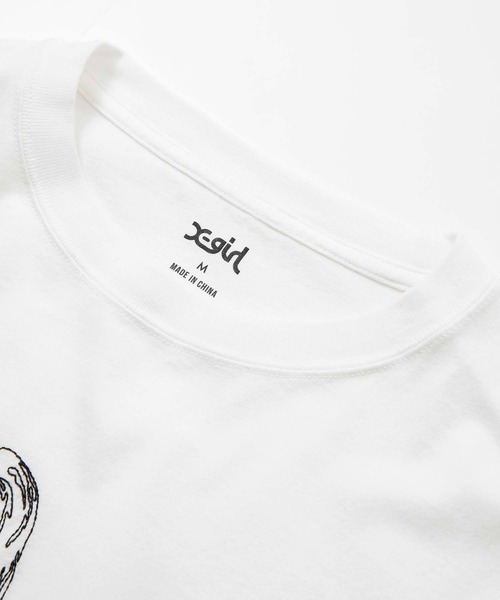 X-girl（エックスガール）の「FACE & LOGO STITCH L/S TEE（Tシャツ/カットソー・レディース・ブラック/ホワイト/ピンク・S/M/XL/L）」の6枚目の写真