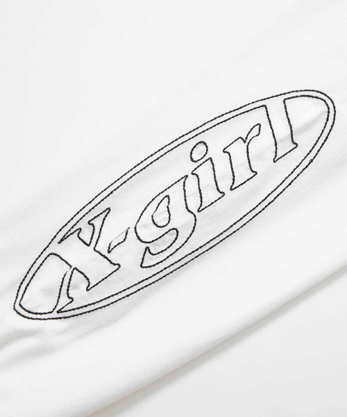 X-girl（エックスガール）の「FACE & LOGO STITCH L/S TEE（Tシャツ/カットソー・レディース・ブラック/ホワイト/ピンク・S/M/XL/L）」の8枚目の写真