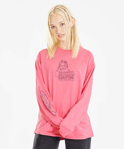 X-girl（エックスガール）の「FACE & LOGO STITCH L/S TEE（Tシャツ/カットソー・レディース・ブラック/ホワイト/ピンク・S/M/XL/L）」の15枚目の写真