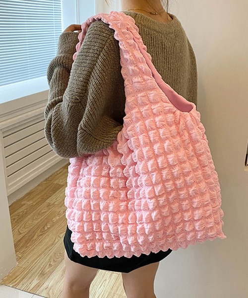 DAY CLOSET(デイ クローゼット)の「レディース ポコポコポップコーントートバッグ(トートバッグ・レディース・ピンク/イエロー/オフホワイト/ブラック/ローズ・ONE SIZE)」の4枚目の写真