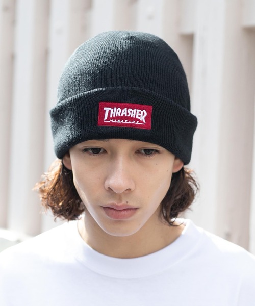 THRASHER(スラッシャー)の「WEGO/THRASHER BOX LOGO アクリルビーニー(ニットキャップ/ビーニー・メンズ・ブラック・FREE)」の1枚目の写真