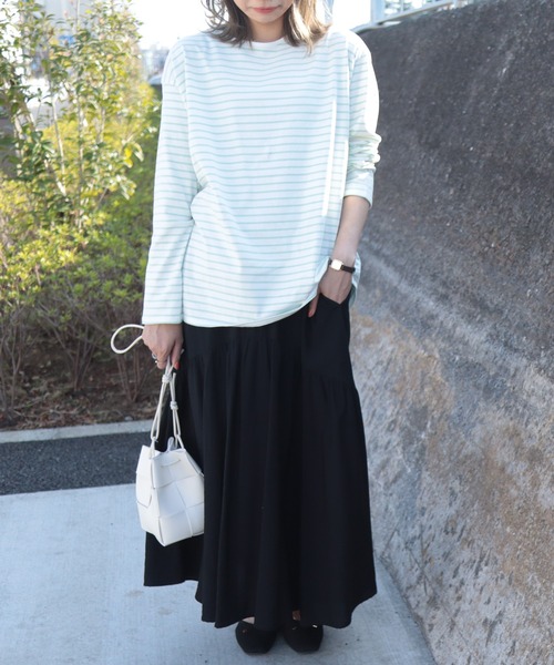 AMERICAN HOLIC(アメリカンホリック)の「クルーネックボーダーロングプルオーバー(Tシャツ/カットソー・レディース・ピンク/ネイビー/サックスブルー/ミント/グリーン/ラベンダー/ブルーグリーン/ブラック・M/L)」の11枚目の写真