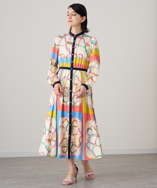 【美品✨】アナイ　マルチペイントプリントスタンドカラーワンピース 金ボタン 38 美品✨】アナイ マルチペイントプリントスタンドカラーワンピース 金