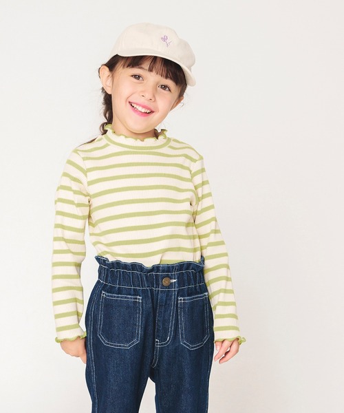 BREEZE（ブリーズ）の「ボーダーリブロンT（Tシャツ/カットソー・キッズ・ライム/ピンク/イエロー/ネイビー/ラベンダー・110/120/80/130/90/100/140）」の2枚目の写真