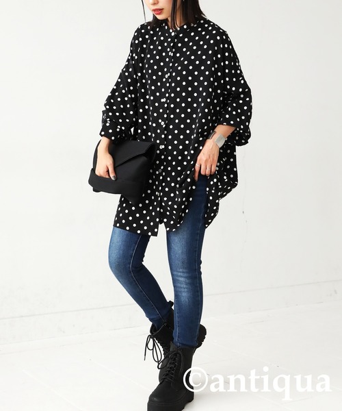 antiqua（アンティカ）の「マニッシュドット柄シャツ（シャツ/ブラウス・レディース・ブラック/マルチ・FREE）」の5枚目の写真