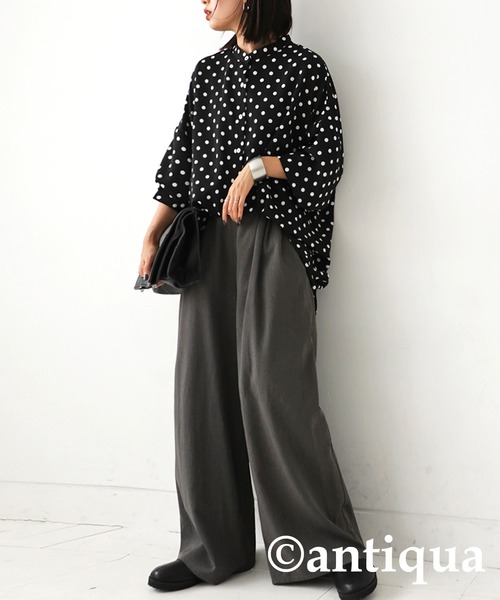 antiqua（アンティカ）の「マニッシュドット柄シャツ（シャツ/ブラウス・レディース・ブラック/マルチ・FREE）」の11枚目の写真