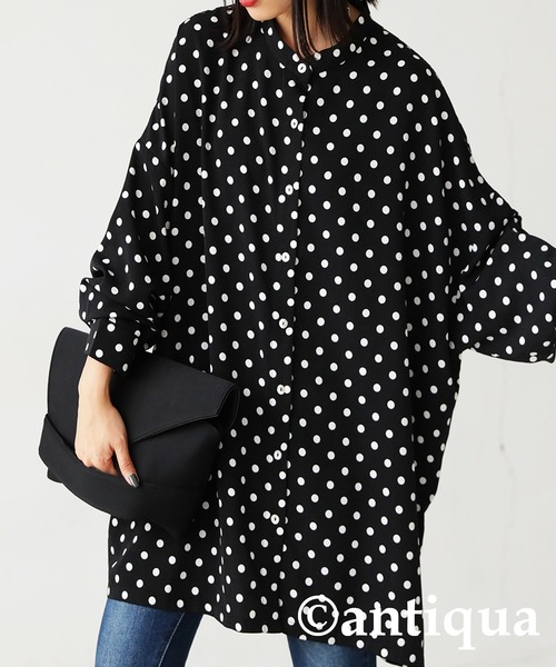 antiqua（アンティカ）の「マニッシュドット柄シャツ（シャツ/ブラウス・レディース・ブラック/マルチ・FREE）」の3枚目の写真